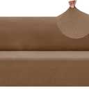 ZNSAYOTX 1 Piece Jacquard Couch Covers for 3 Cushion Couch Living Room High Stretch Sofa Cover Pets Dogs Friendly Anti Slip Thickened Slipcovers Furniture Protector (Large,New Pattern Light Coffee)