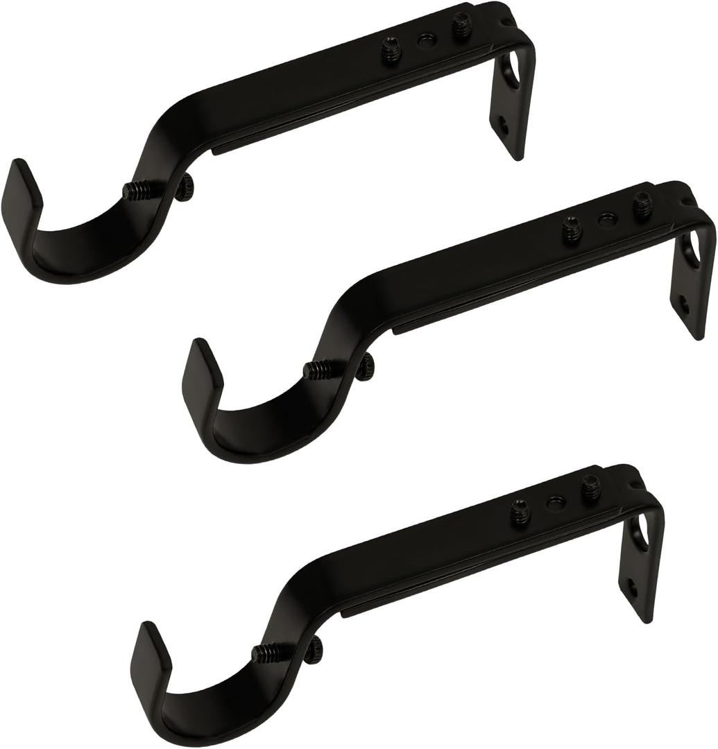 Adjustable Curtain Rod Brackets, 3 Pcs Premium Rod Brackets for Wall, Curtain Rod Holder, Drapery Rod Holders Hardware Window Curtain Rod Support Hanger for 7/8 or 1-Inch Rod (Black)