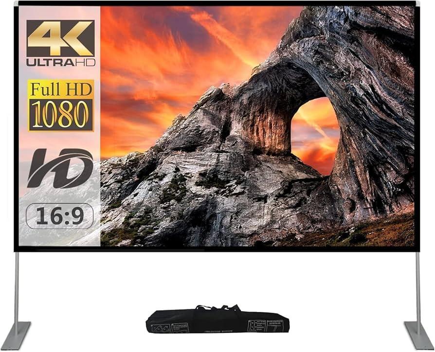 Outdoor-Projector-Screen-with-Stand - 100 inch Portable Projector Screen Indoor Outdoor Projector Screens 16:9 4K HD Lightweight Movie Screen with Carry Bag for Backyard Movie Night