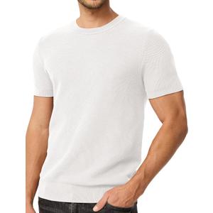 JMIERR Men's T-Shirts Casual Knit Short Sleeve Cotton Crewneck Solid Honeycomb Knitted Pullover Tees (Green, XL)