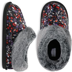 JOINFREE Women's Slippers Fuzzy House Shoes with Memory Foam Slip-on Comfy Bedroom Slippers Indoor Outdoor Shoes with Warm Faux Fur Collar (7-8, Multi Flower)
