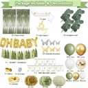 372 Pcs Sage Green Baby Shower Decorations, Neutral Baby Shower Decor Supplies- Disposable Dinnerware Set With Eucalyptus Leaf (50 Guest), "OH BABY" Banner, Balloon, Sash, Cake Topper