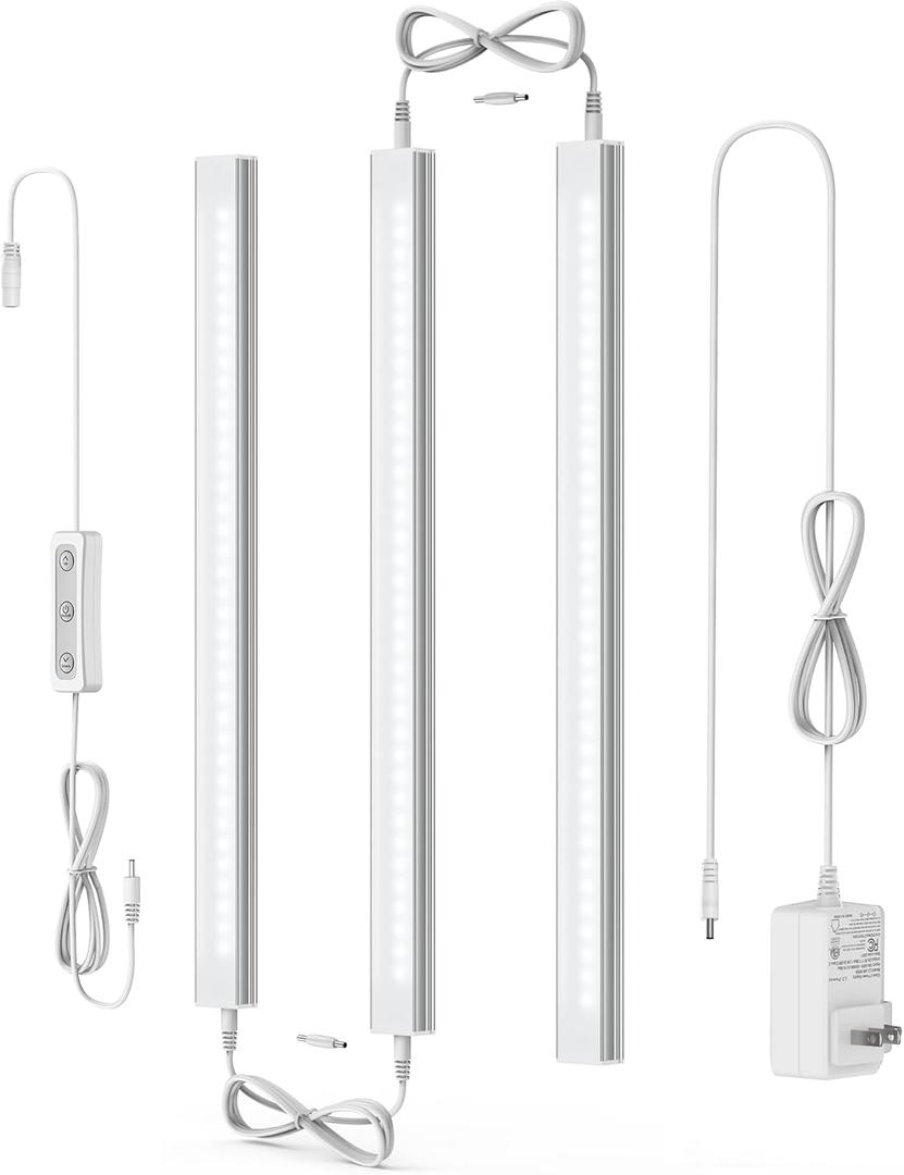 ASOKO Dimmable LED Under Cabinet Lighting Cold White 5000K, 3 Pack 12 inch Linkable Led Under Counter Lights for Kitchen, Shelf, Workbench, Cupboard Lighting, Upgrade UL Listed Plug 24V