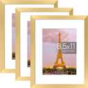 upsimples 8.5x11 Picture Frame Set of 3, Made of High Definition Glass for 6x8 with Mat or 8.5x11 Without Mat, Wall Mounting Photo Frames, Gold