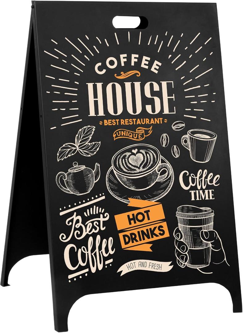 Ilyapa Modern All Metal Double Sided A Frame Chalkboard Sidewalk Sign - 24 x 38 inch Magnetic Chalk Menu Board Restaurant & Vendor Display Supplies