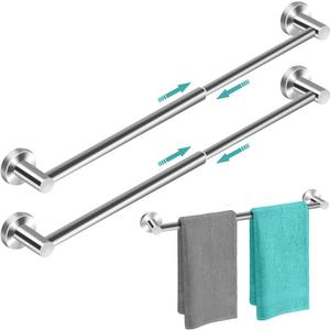 MGahyi Towel Racks for Bathroom-Adjustable Towel Holder(13.18inch-24inch) Sturdy and Rustproof Towel Bar Wall Mounted, Single Towel Bar Rod for Bathroom Accessories (Silver, 2Pack-Towel Bar)