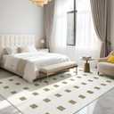 Premium 8x10ft White and Beige Checkered Rugs Extra Large Living Room Bedroom Plaid Rug Machine Washable Soft Throw Carpets for Nursery Kids Girls