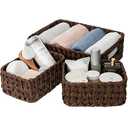GRANNY SAYS Wicker Baskets for Organizing, Nesting Storage Baskets for Shelves, 1 Large and 2 Small Wicker Baskets Waterproof, Dark Brown, Only2-Pack