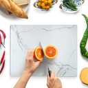 Glass Cutting Board 16"x12": Tempered Glass Kitchen Counter Protector - Durable- Scratch-Resistant, Heat-Proof - Design 2 - White Marble Effect