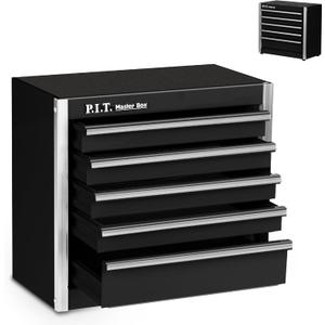 P.I.T. Mini Black Tool Box, Portable 5-Drawer Micro Roll Cab Steel Stackable Tool Box with Liner, Black Small Tool Case for Tools Storage and Organizers, Home DIY