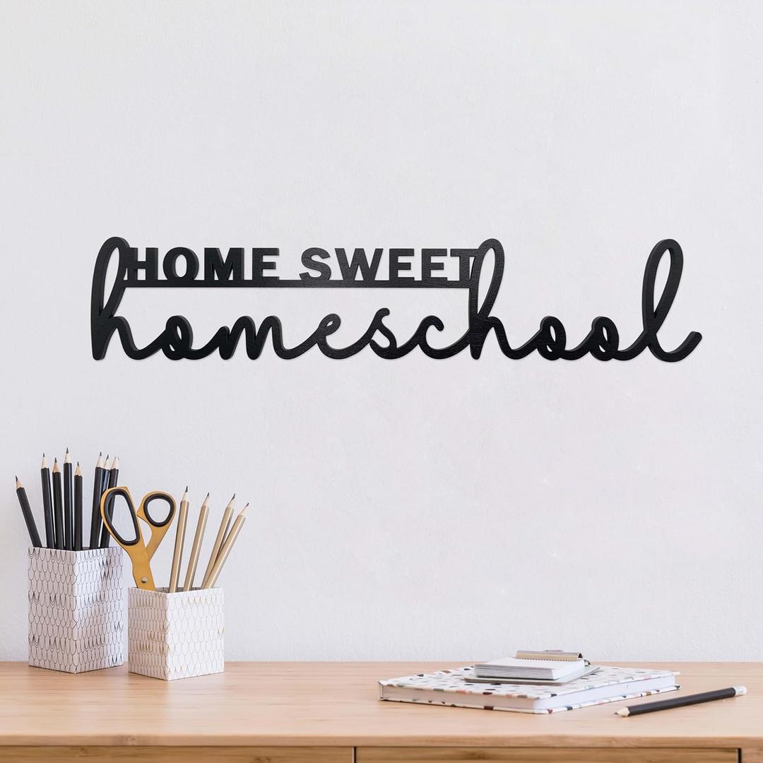 Home Sweet Homeschool Decor Wall Sign Wood Homeschool Room Decor Words Kindergarten Homeschool Supplies Classroom Decorations Preschool Wall Decor for Toddlers Gift for Boys Girls Kids Wall Decor (B)