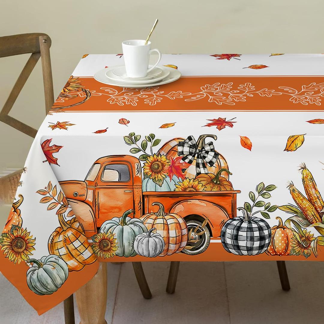 Fall Tablecloth 60x120 for Recatangle Tabl - Fall Decorations for Home - Orange Thanksgiving Table Cloth Pumpkins Fall Decor for Dinning, Home, Party
