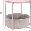 Amazon Basics Round End Table with Storage Bin, Easy Assembly, Bedroom Accent Table, 17.7"D x 17.7"W x 18.9"H, Dusty Pink | Side Table, with Cloth Basket, Storage