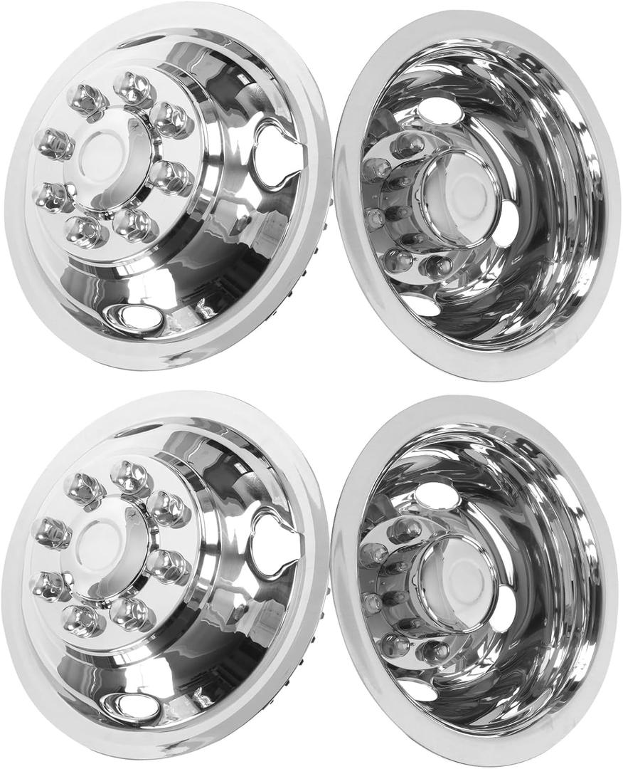 16 Wheel Simulators,8 Lug Stainless Steel RV Hubcaps, Polished Surface, Snap On Wheel Cover Compatible with1974-2000 GMC 3500, 1974-1998 Ford F350, 2008-2025 E350/E450 Van, 1974-1999 Dodge Ram 3500