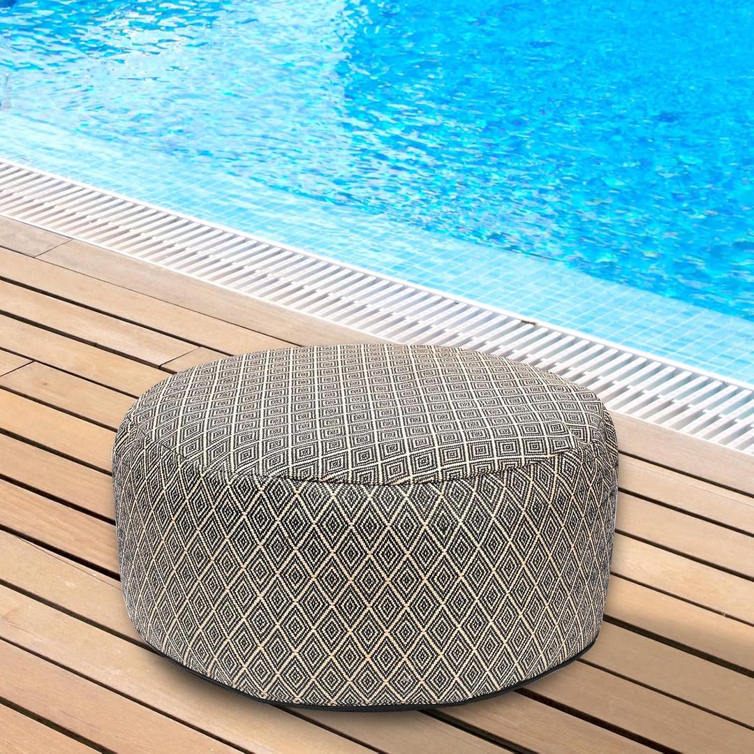 Woven Inflatable Ottoman D21x H10 Outdoor Indoor Pouf Patio Footrest Stool with Portable Handle, Round Ottoman for Patio Garden, Camping, Bedroom, Living Room