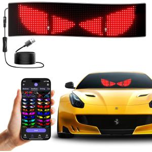 LED Sign for Car Devil's Eyes Light for Windshield APP Control Scrolling Display Custom Sign DIY Programmable Flexible USB 5V LED Name Sign for Window Ads (15 * 4in)