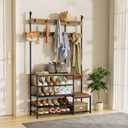 ROOMTEC Hall Tree with Shoe Bench for Entryway,Coat Rack Shoe Bench,Pipe Style Hall Tree with 9 Hooks,Multifunctional Entryway Coat Rack,Wood Look Accent Furniture with Metal Frame, 42.1"W x 13.7"D x 72.8"H