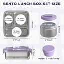Stainless Steel Bento Lunch Box for Kids Adults with 8oz Insulated Food Jar,Ice Pack,Leak-proof,Dishwasher-Safe,Transparent Lid with Sauce Cup and Cutlery Storage for School & Travel,BPA-Free(Purple)