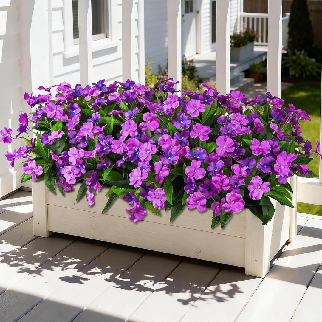 Hommyea Artificial Fake Flowers for Outdoor, 6 Bundles UV Resistant Faux Plants Decoration Silk Flowers No Fade Plastic Flowers for Outside Planters Home Porch Patio Yard Garden Decor(Purple)