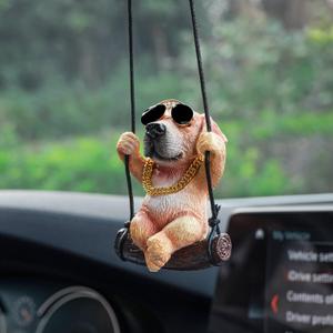 Floruit Golden Retriever Car Mirror Hanging Accessories Cute Swinging Dog Rear View Mirror Accessories for Men & Women (Dark Golden)