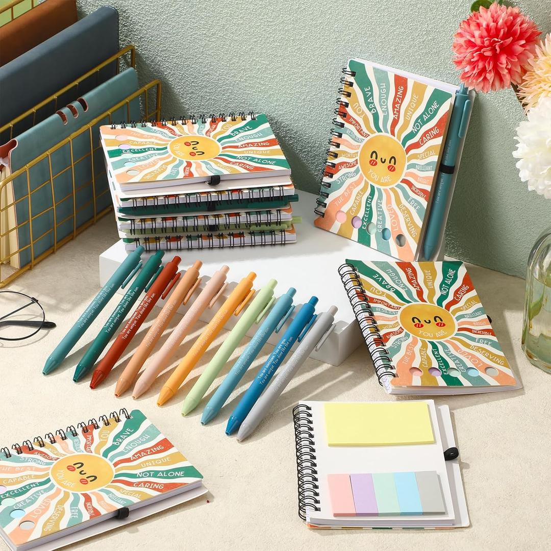 Janlaugh 20 Pcs Christmas Inspirational Gift Bulk for Women 10 Mental Health Notebook with Sticky Note 10 Motivational Ballpoint Pen Psychology Journal for Medical Assistant Employee Teacher Student