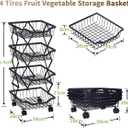 Fruit Basket for Kitchen 4 Tier Stackable Fruit Vegetable Storage Baskets with Wheels Metal Wire Storage Basket Organizer Cart for Kitchen Livingroom Diningroom Office, Black