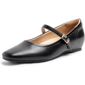 Mary Jane Flat Shoes with Arch Support and Hidden Wedge Heel, Women Ballet Flats, Mary Jane Flats, Comfortable Dress Shoes (5, Black)
