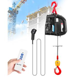 NEWTRY 3 in 1 Electric Hoist Winch 220lb, 16ft/min Manual|Cable|Wireless Remote Control, 82ft Portable Power Electric Lift with Sling Strap for Lifting Small Engines, Bicycles, Groceries