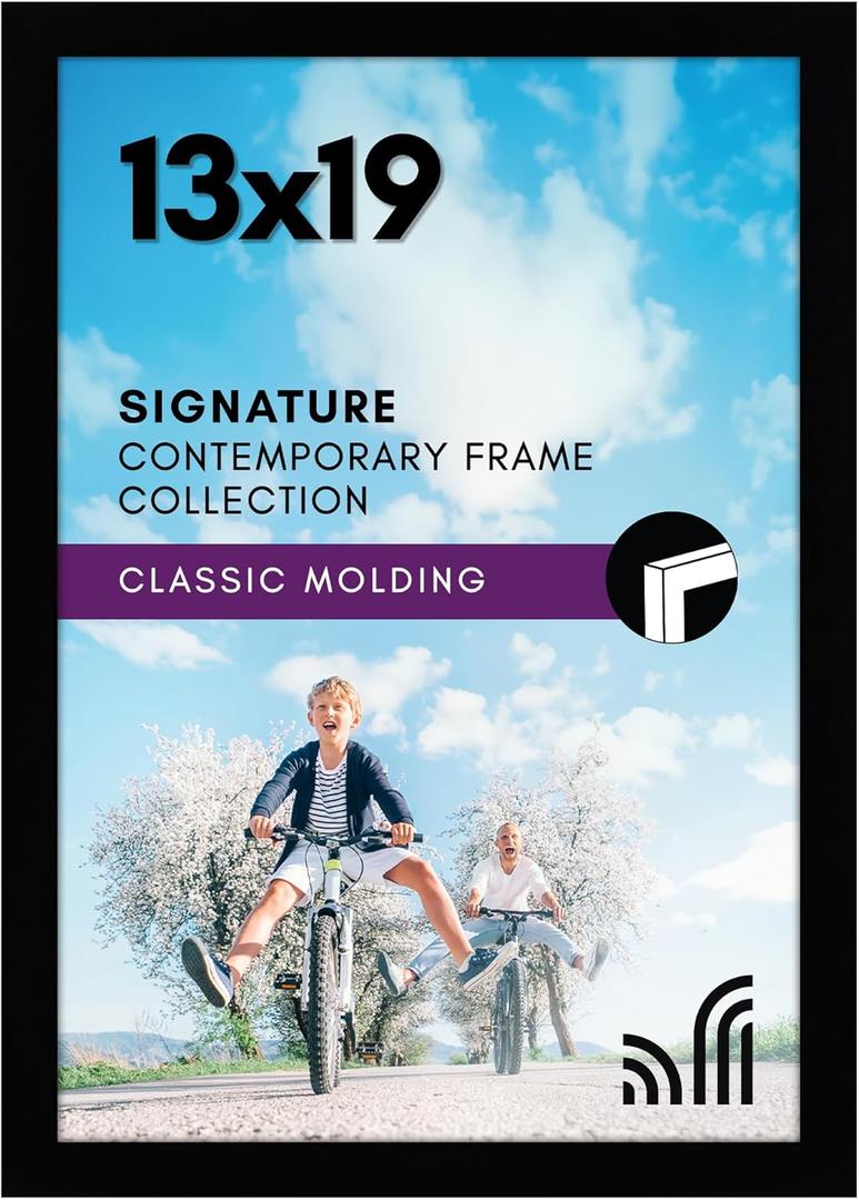 Americanflat 13x19 Picture Frame with Shatter-Resistant Glass - Signature Collection - Gallery-Style Frames Made of Engineered Wood - Photo Frame for Wall Display - Black