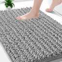 Yimobra Bathroom Rugs Non Slip Washable - Ultra Soft Absorbent Chenille Bath Mat, Quick Dry Shaggy Floor Carpet for Tub Shower, Gray Home Decor Accessories, 24x17 Inch (Grey)