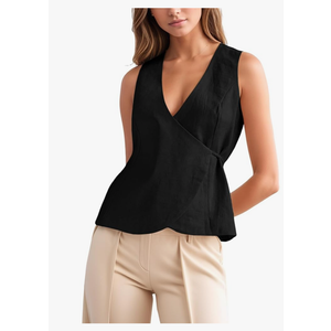 Womens Wrap Vest Tops Trendy Summer Going Out Business Casual Top Sleeveless V Neck Self Tie Waist Cami Shirts, Extra Large, Black 