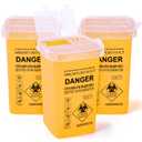 Yellow 1 Quart (3-Pack) Sharps Container for Home Use, Needle Disposal Containers, Biohazard Containers, Syringe Disposal, Small Portable Container for Travel, Professional Sharp Waste Disposal