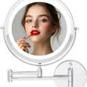 OVENTE Wall Mounted Lighted Makeup Mirror, 9" Double Sided 1X/10X Magnifying Vanity Mirror for Bathroom with LED Lights, Cordless, 360 Rotation and 13" Extendable Arm, Polished Chrome MFW85CH1X10X