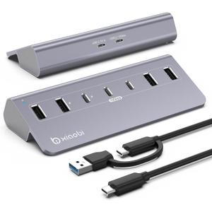 USB C Hub,Powered USB Hub with 5V 3A Power Adapter, 10Gbps USB Splitter with 4 USB-A and 3 USB-C Ports, 7-Port Type C Multiport Adapter for MacBook Air/Pro, iPhone 16/15, Laptop and More (Gery)