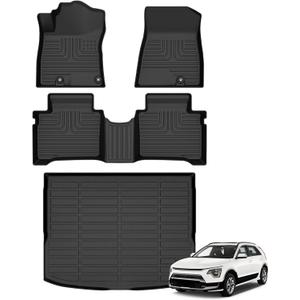 Floor Mats & Cargo Liner for Kia NIRO & NIRO Hybrid 2023 2024 2025 (Not for EV & PHEV) All Weather Automotive TPE Liners Set Anti-Slip Waterproof Floor Liners Accessories