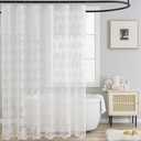 TUDECO White Lace Shower Curtain with Attach Valance, Elegant Floral Shower Curtain Lace for Bathroom Vintage Sheer Scalloped French Country Bathroom Decor 72 x 72 Inch, 1 Panel