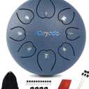 Rain Drum for Outside Garden, Steel Tongue Drum, Rain Chime Drum, Hand Pan Musical Instrument Christmas Gift with Bag for Adult, Mallets for Meditation Yoga (Navy, 6" 8 Notes,D Key)