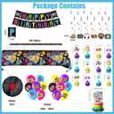 80s Birthday Party Decorations 32 PCS Balloon Set Kit with Happy Birthday Banner, Record Foil Balloons, Tablecloth, Cake Toppers, Latex Balloons for Retro 1980s Theme Party Supplies