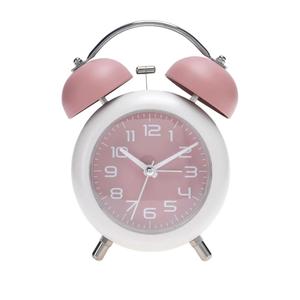 Old Fashioned Circle Loud Alarm Clock with Night Light Battery Operated for Heavy Sleepers Adults Teenagers 5.9 x 4.3 x 2 inch Pink
