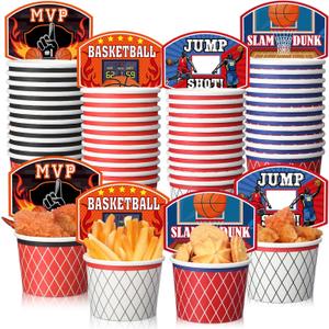 Dandat 96 Pieces Basketball Hoop Snack Cups Basketball Themed Party Supplies Disposable Treat Paper Cups Cute Ice Cream Bowls for Party Decorations Birthday Favors