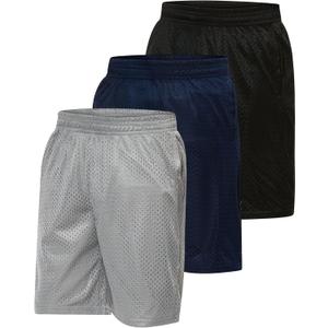 Ultra Performance Boy's Basketball Short's 3 Pack Mesh Athletic Shorts Youth Basketball Soccer & Gym Short for Active Boys (Large, Black / Lt Grey / Navy)