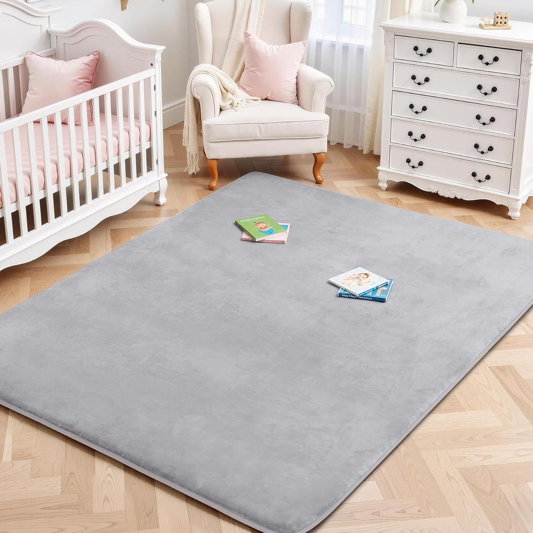 Large Thick Baby Play Mat for Floor, Padded Foam 59x79 Playpen Mat, Soft Support&Plush Feel Nursery Rug, Non Slip for Toddler, Infants, Kids Play, Yoga, Baby Crawling, Tummy Time (Light Grey)