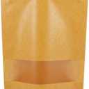 100pcs 5.9 x 8.62 Inch Kraft Stand Up Pouches Zip Lock Food Storage Bags with Matte Window Multipurpose Kraft Paper Bags Reusable, Heat-Sealable