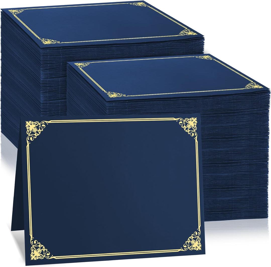150 Pcs Certificate Holders Bulk, Navy Blue Diploma Covers Gold Foil Border, Document Covers for Letter Size 8.5x11" Award Certificates, Cardstock, Document Papers, Graduation