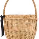 Miuco Womens Wicker Basket Bag Handmade Straw Rattan Bamboo Bag With Lid Handbag (Small, Natural)