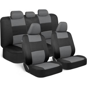 BDK PolyPro Car Seat Covers Full Set in Gray on Black, Front and Rear Split Bench Seat Covers for Cars, Easy to Install Car Seats Cover Set and Accessories for Auto Trucks Van SUV - Gray