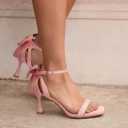 Carcuume Women's Square Toe Heels Bow Tie Ankle Strap Heel Sandals Open Toe Wedding Shoes, ZETA-LIGHT PINK-9