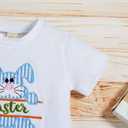 Sinhoon Baby Girl Boy Easter Outfits Infant Bunny Pattern Romper+Blue Stripes Suspender Pants Toddler Easter Clothes Sets (White)