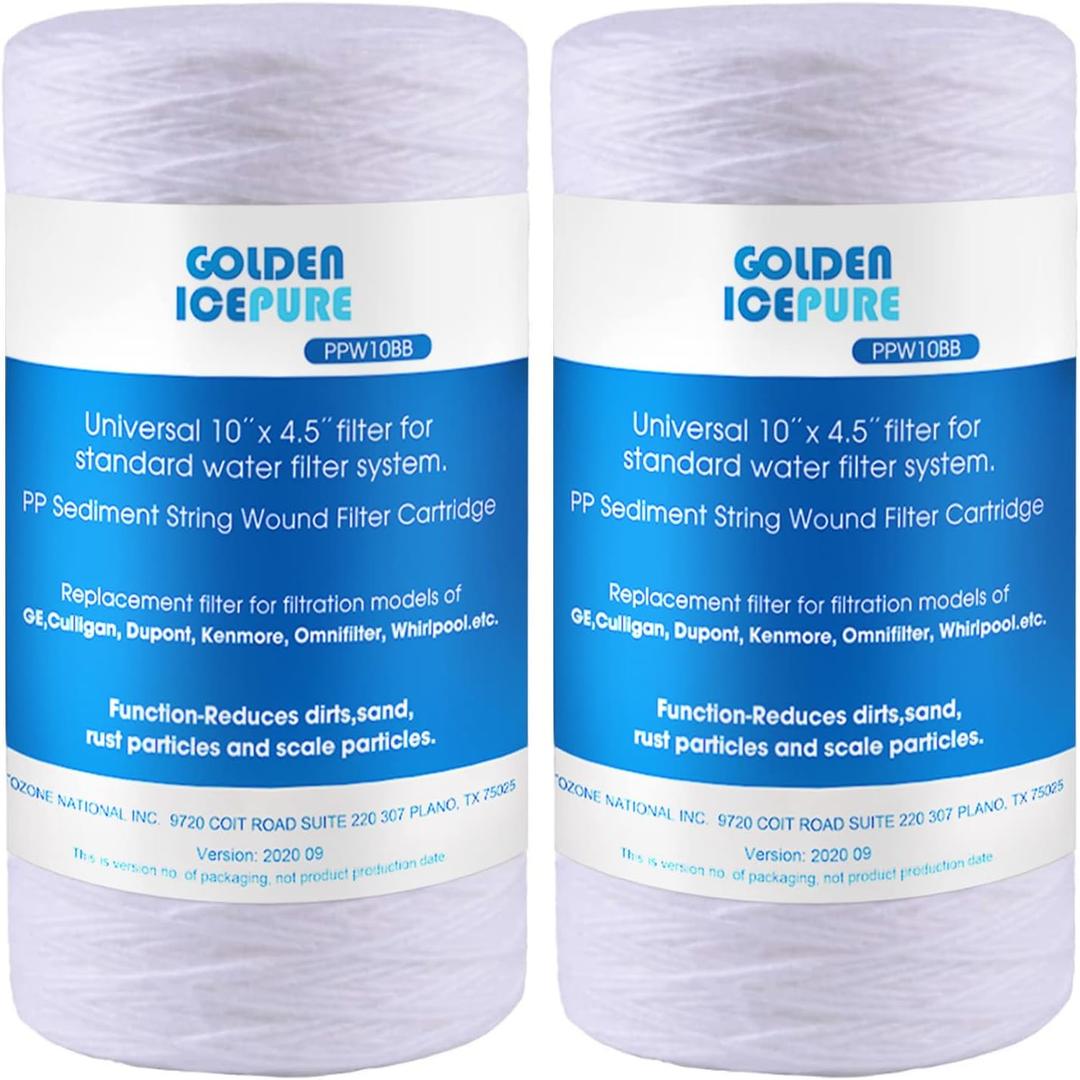 GOLDEN ICEPURE 5 Micron 104.5'' Whole House Sediment String Wound Water Filter Replacement filter for 84637, WPX5BB97P, PC10, 355214-45, 355215-45, WP10BB97P, WP5BB97P, 2PACK