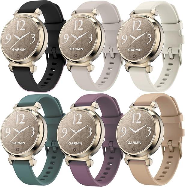 ViCRiOR 6 Pack Watch Bands Compatible with Garmin Lily 2 / Active/Classic Smart Watch, Quick Release Soft Silicone Replacement Women Band Strap for Garmin Lily 2 (Color: Black/Sand Gray/Milk Tea/Starlight/Smoke Violet/cactus)